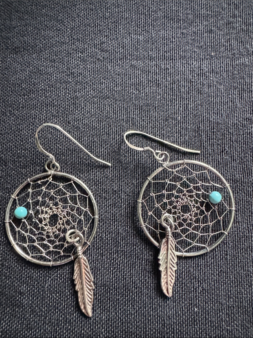 Native American Dreamcatcher Dangle Earrings with Turquoise Stone